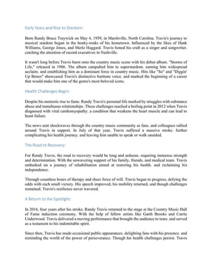 Randy Travis: A Resilient Journey Through Health Challenges and Musical Legacy